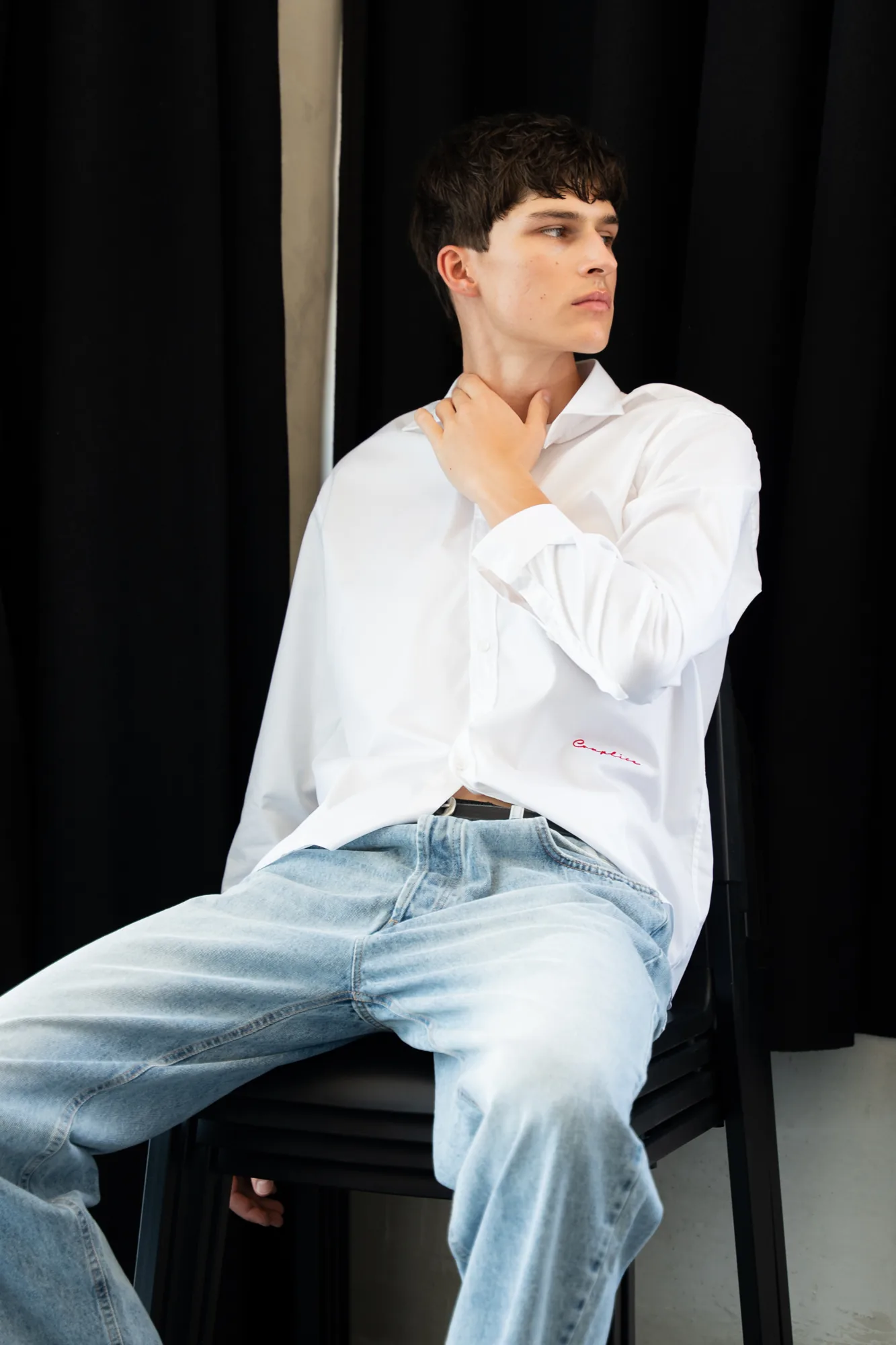 Complice white shirt and denim look